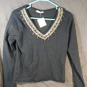 Cardacci Long Sleeve Filigree Top Misses S Black